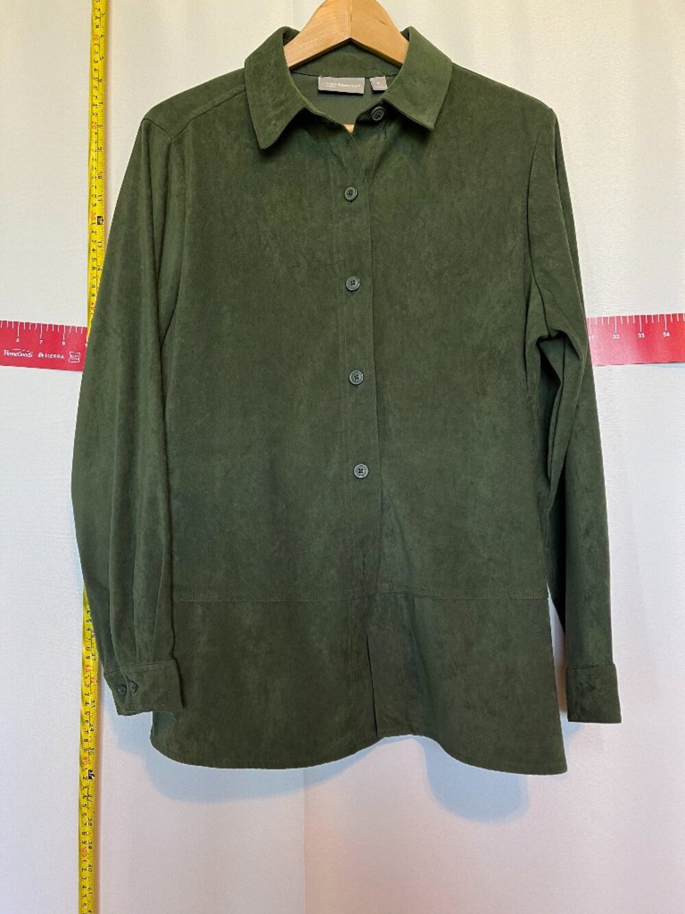 Oversized Faux Suede Button Down Shirt in Green size Medium